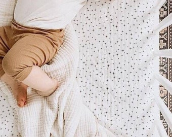 Monochrome Cross Print Crib Sheet – Black and White Baby Bedding