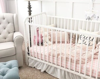 Gingham Baby Bedding Draps Housses Shell Pink Baby Bedding Etsy Canada
