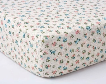 Liberty London Crib Sheet: Pink Blue Wildflower Baby Bedding