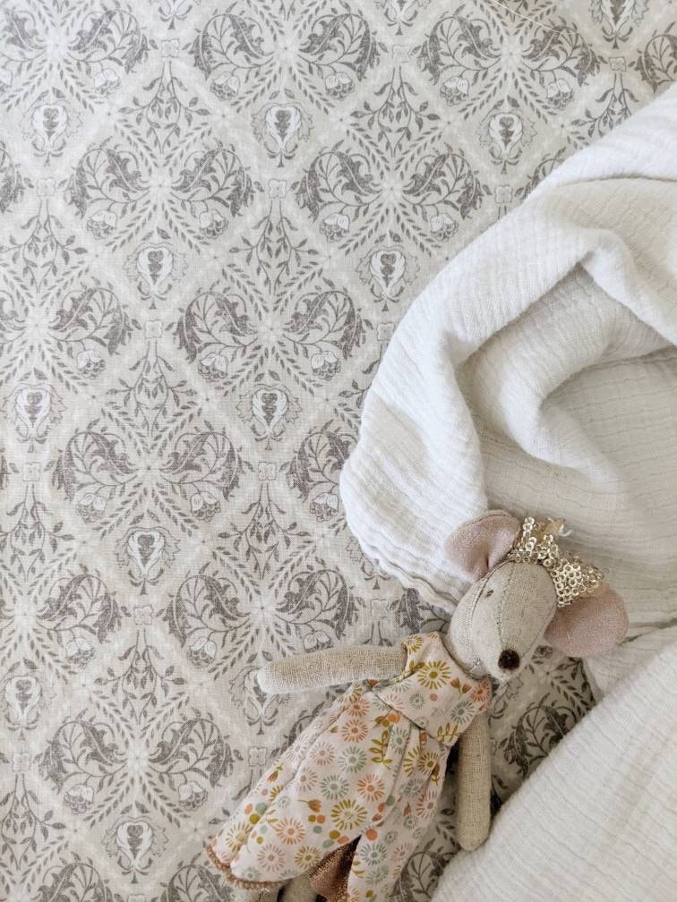 William Morris Bedding trellis design READY SHIP Crib Sheet Neutral Crib Sheet Nursery COTTAGE natural Fitted Sheet beige grey earth tone