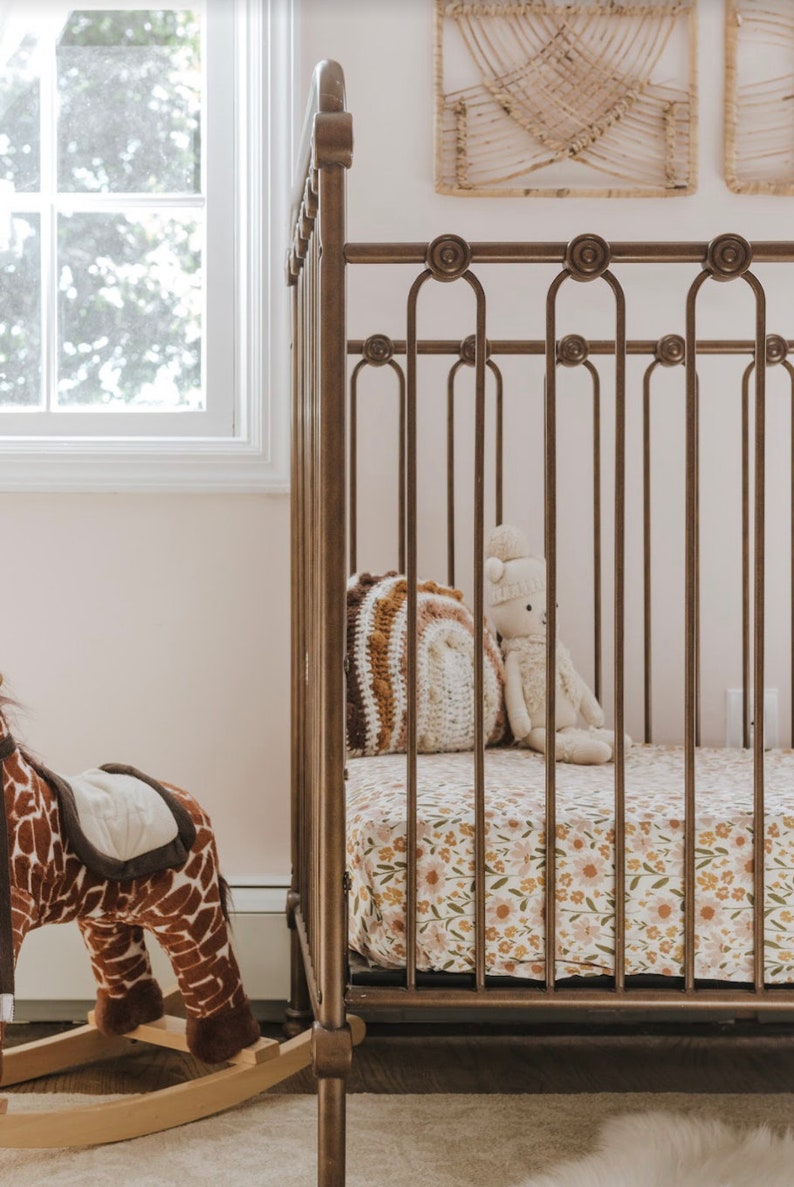 Girls Crib Bedding Pink Green Mustard Changing Pad Covers / Etsy