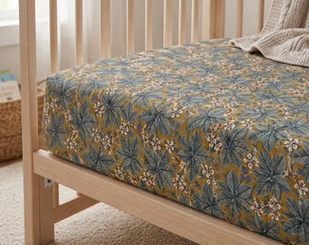 Cream & Taupe Floral Vine Crib Sheet - Neutral Baby Bedding