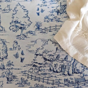 Toile Mini Crib Sheet: Light Blue Nursery Bedding, 100% Cotton