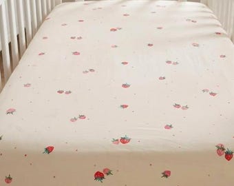 Organic Strawberries Cream Crib Sheet: Baby/Toddler Fitted Sheet | Mini sheets Custom Nestig Wave Cloud Cove | soft cotton mattress cover