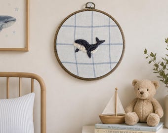 Felted Whale Wall Art | Nursery Decor | Underwater Nursery Whale Decor | Boys Nursery Gift | Felt Fiber Art | Linen and Wool
