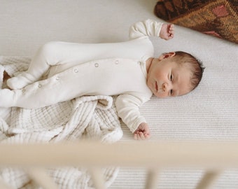 Linen MINI Baby Bedding Beige Stripe -Neutral Fitted Crib Sheets Linen READY SHIP round oval Mini Crib Sheets Girls Crib Bedding Linens Cot