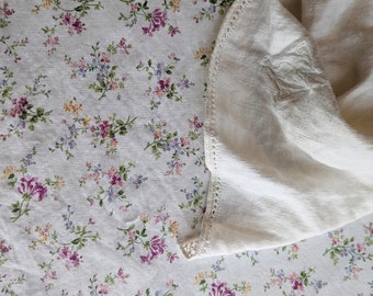 Parure de lit pour fille, fleurs roses violettes, housse à langer DesignDua ovale de berceau, blanc rose poudré, drap-housse en toile pour lit de bébé petites fleurs Stokke
