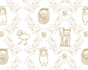 READY SHIP Toile Baby Bedding Neutral Crib Sheet Sand Beige Nursery Bedding vintage golden yellow bunny Crib Sheets /Babiease Bedding Bunny