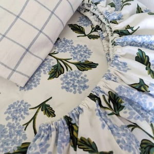 READY SHIP Rifle paper co. MINI Crib Bedding .white blue floral baby Hydrangea Blue .Fitted Crib Sheet Vintage Floral