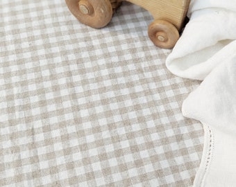 LINEN crib Bedding Beige GINGHAM Neutral Bedding plaid check Crib Sheets Changing Pad Covers Nestig Mini Sheets Natural tone Cot custom