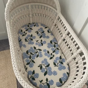Rifle paper co. Crib Bedding .white blue floral baby Hydrangea .Mini Crib sheet .Blue Changing Pad Covers .Fitted Crib Sheet Vintage Floral image 6
