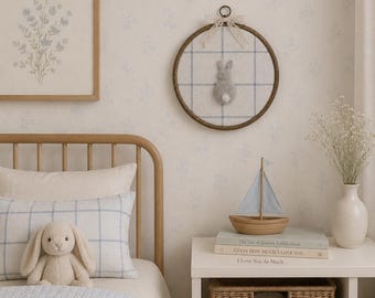 Handmade Needle Felted Bunny Hoop Art, Whimsical Nursery Wall Decor, Cottagecore Baby Keepsake, Soft Felted Animal Nursery Art