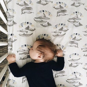 Ocean Baby Bedding – Whale Crib Sheet, Changing Pad Cover, or Mini Crib Sheet – Nautical Theme for Baby Boy or Girl