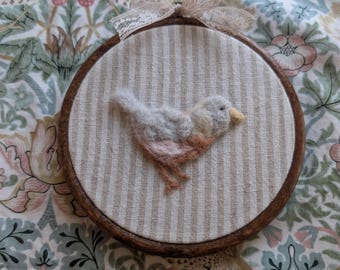 Handmade Felt Bird Hoop Art | Vintage Floral Needle Felted Wall Hanging | Nursery Decor | Boho Textile Art