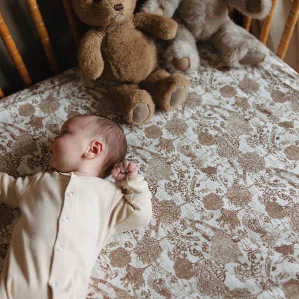 Fitted Crib Sheet toile storybook beige cream Neutral bassinet Sheets Mini Sheet ducks bunnies flower Changing Pad Cover Beige minimal