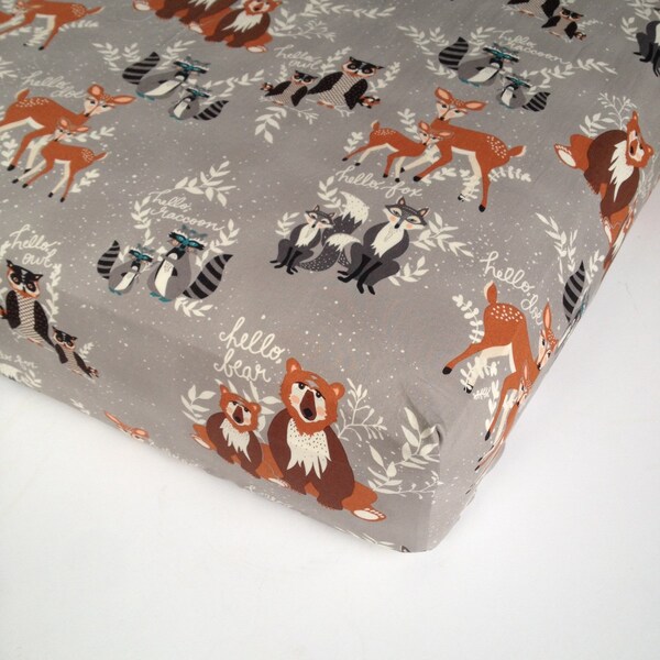 READY to SHIP Woodland Crib Bedding -Fitted Crib Sheets /BOYS Crib Sheet Gray - Woodland Crib Sheet - Toddler Boys Bedding Bears