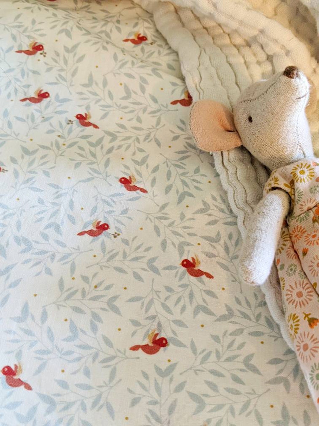 Classic Baby Blue Baby Bedding Toile Crib Sheet Birds Light Blue