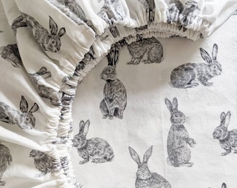 Bunny Crib Sheet: Black and White Farmhouse Baby Bedding
