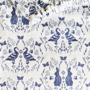 READY SHIP Farmhouse Nursery Navy blue White Baby Bedding -Fitted Crib Sheets toile damask Crib Sheet -Cot Bedding vintage blue