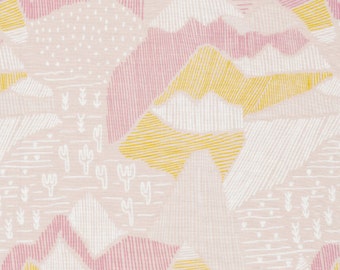 Organic Changing Pad Cover: Pink Yellow Mountain Print Nursery