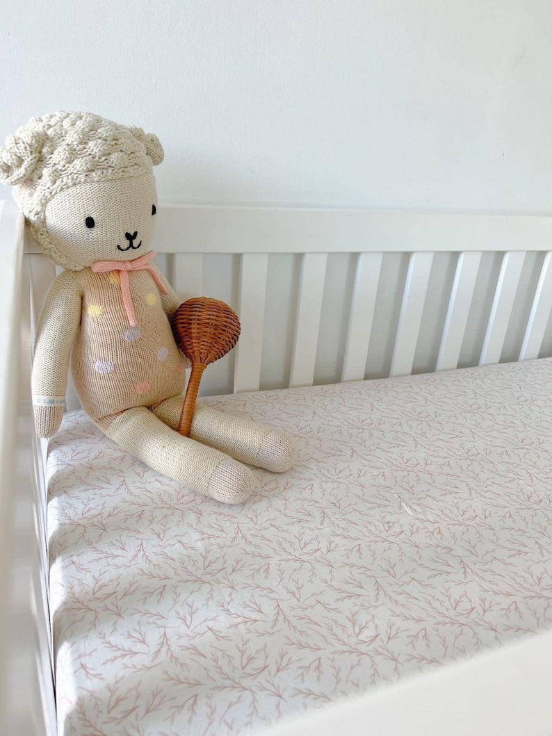 Bedding Rose Quartz on White Baby Girls Bedding Fitted Crib Etsy