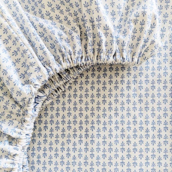 Crib Bedding or changing pad cover fleur de lis baby Blue Nursery delicate print Floral pillowcase toddler Mini Sheets Cot Sheet Bassinet