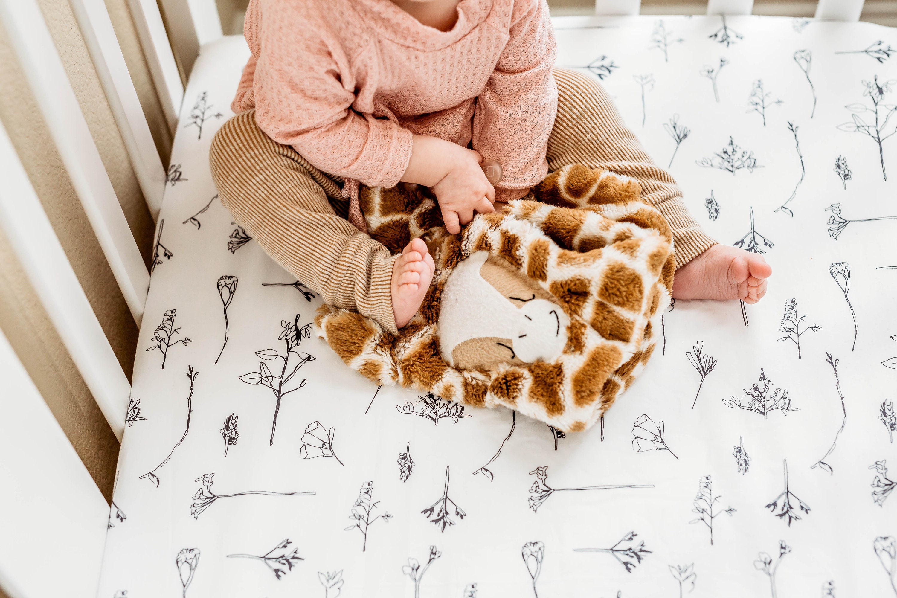 Prêt à Expédier Drap de Lit d'enfant - Literie Minimaliste Noir Blanc Pour Bébé Botanique Chambre Mo