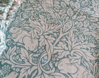 Toile Mini Crib Sheet: Teal Green William Morris Briar Rabbit Baby Bedding