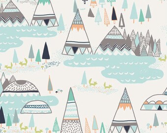 Woodlands skötbäddsöverdrag – Teepee babysängkläder, grå & mintgrön