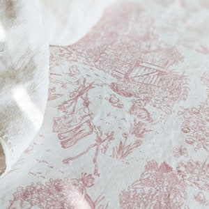 Pink Cottage Toile Crib Sheet: Baby Bedding, Botanical Village