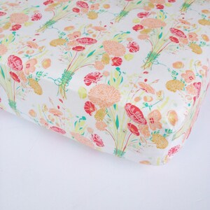 SALE Girls Baby Bedding READY to SHIP - Floral Crib Sheet - Baby Sheets / Fitted Cot Sheet /Flower Bouquet Crib Bedding /Coral Green