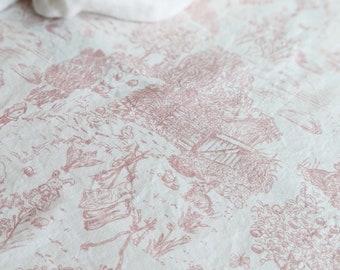Pink Cottage Toile Mini Crib Sheet: Bunnies & Village Design