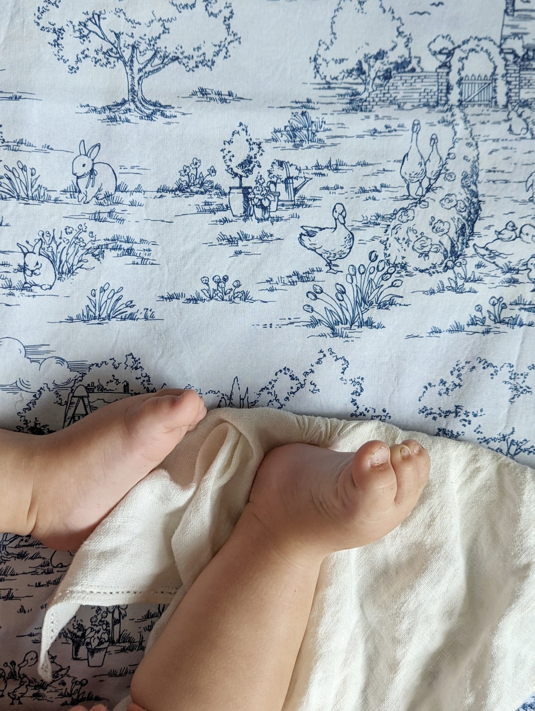 Baby Bedding toile Crib Sheet READY SHIP Vintage Farm Duck Bunny