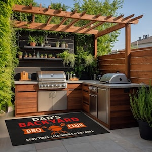 Personalized Dad&#39;s BBQ Grill Mat: Funny Backyard Barbecue Gift