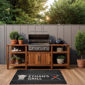 Personalized Grill BBQ Mat – Custom Thin Outdoor Barbecue Rug for Dad, Husband, Grandpa | Funny Backyard Grill Gift, Father&#39;s Day Patio Mat