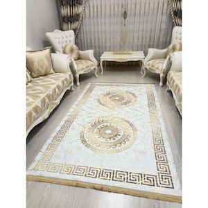 Luxury Bamboo Pattern Greek Key Border Carpet | Non-Slip Glam Rug