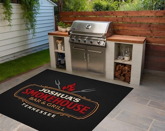 Personalized Smokehouse Grill Mat: Funny BBQ Decor for Dad