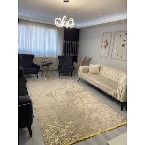 Beige Gold Modern Sparkle Carpet - Luxurious Gold Shimmer Rug