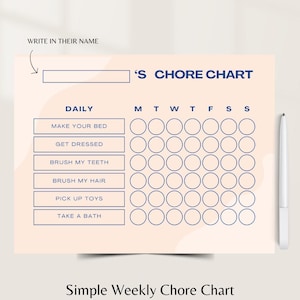 Simple Weekly Chore Chart - Printable - US letter landscape
