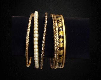 Conjunto de pulseras de bengala vintage en tono dorado
