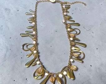 Gold Tone and Crystal Victor Alfaro Long Fringe Necklace