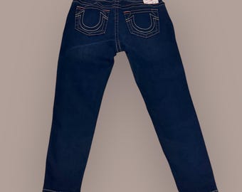 Vaqueros ajustados de tiro medio Halle de True Religion vintage, lavado oscuro, 34