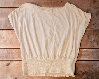 Anthropology Sleveless Off White Shirried Waist Top