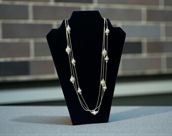 White Gold 3 Strand Ball Necklace 29 inch