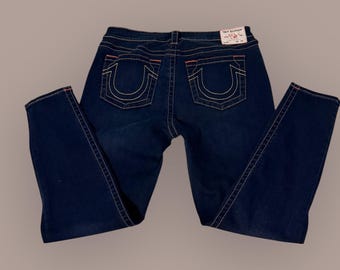 Vintage True Religion Halle Mid Rise Skinny Jeans Dark Wash 34