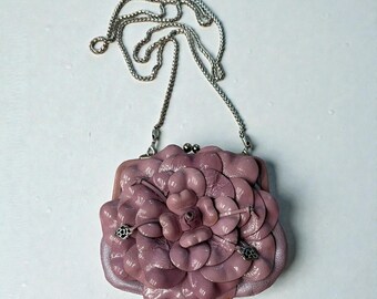 Vintage Brighton Leather Flower Mini Purse With silver plated Chain