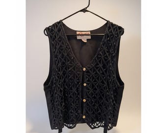 Vintage Agapo Open Weave Fairy Grunge Black Vest Large