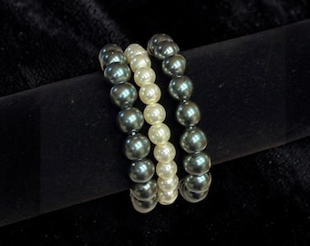 Vintage Faux Pearl Beaded Strech Bracelet Set