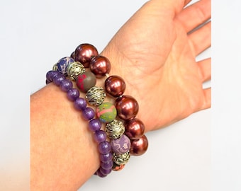 Vintage Multi Colored Stretch Beaded Bracelet Set