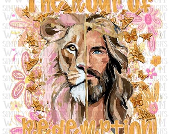O rugido da Redenção, Leão de Judá, Jesus, floral, download png DESIGNER ORIGINAL